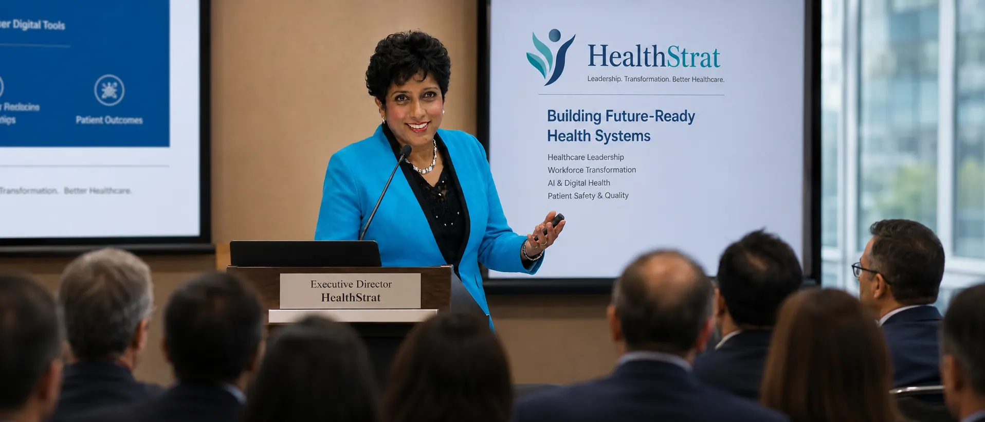 Clinical leaders reviewing healthcare implementation dashboards