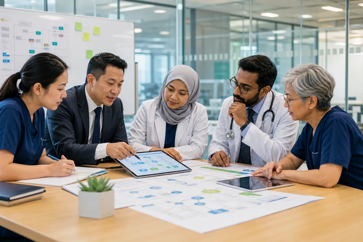 Healthcare team redesigning service workflows and care pathways